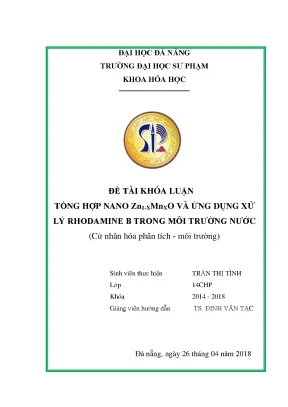 Luận văn tổng hợp nano zn1 xmnxo và ứng dụng xử lý rhodamine b trong môi trường nước