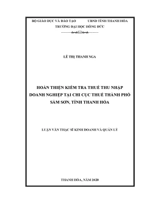 Hoàn thiện kiểm tra thuế thu nhập doanh nghiệp tại chi cục thuế thành phố sầm sơn tỉnh thanh hóa