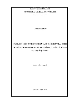 Luận văn thạc sĩ đánh giá hiện trạng quản lý chất thải nguy hại trên địa bàn tỉnh hà nam và đề xuất các giải pháp nâng cao hiệu quả quản lý vnu lvts004