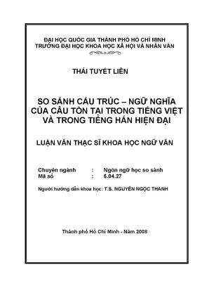 So sánh cấu trúc ngữ nghĩa của câu tồn tại trong tiếng việt và trong tiếng hán hiện đại