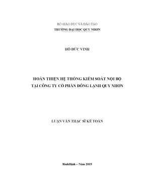 Luận văn hoàn thiện hệ thống kiểm soát nội bộ tại công ty cổ phần đông lạnh quy nhơn