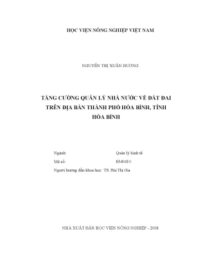 Luận văn tăng cường quản lý nhà nước về đất đai trên địa bàn thành phố hòa bình tỉnh hòa bình