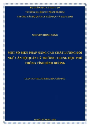 Luận văn một số biện pháp nâng cao chất lượng đội ngũ cán bộ quản lý trường trung học phổ thông tỉnh bình dương