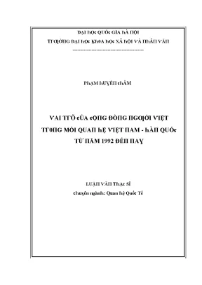 Luận văn thạc sĩ vai trò của cộng đồng người việt trong mối quan hệ việt nam hàn quốc từ năm 1992 đến nay