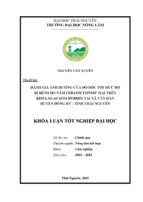 Luận văn đánh giá ảnh hưởng của độ dốc tới mức độ bị bệnh do nấm ceratocystissp hại trên keo lai acacia hybrid tại xã văn hán huyện đồng hỷ