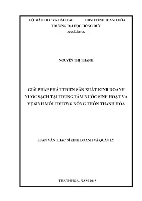 Giải pháp phát triển sản xuất kinh doanh nước sạch tại trung tâm nước sinh hoạt và vệ sinh môi trường nông thôn thanh hóa