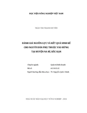 Luận văn đánh giá nguồn lực và kết quả sinh kế cho người dân phụ thuộc vào rừng tại huyện na rì bắc kạn