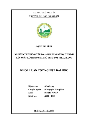Luận văn nghiên cứu những yếu tố ảnh hưởng đến quy trình sản xuất bánh bao chay bổ sung bột khoai lang