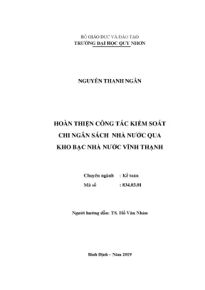Luận văn hoàn thiện công tác kiểm soát chi ngân sách nhà nước qua kho bạc nhà nước vĩnh thạnh
