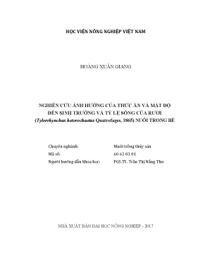 Luận văn nghiên cứu ảnh hưởng của thức ăn và mật độ đến sinh trưởng và tỷ lệ sống của rươi tylorrhynchus heterochaetus quatrefages 1865 nuôi trong bể