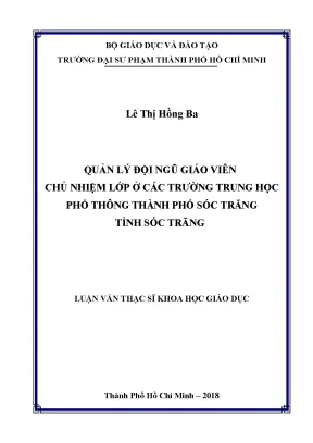 Luận văn quản lý đội ngũ giáo viên chủ nhiệm lớp ở các trường trung học phổ thông thành phố sóc trăng tỉnh sóc trăng