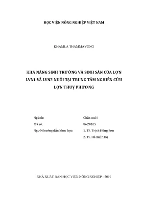 Luận văn khả năng sinh trưởng và sinh sản của lợn lvn1 và lvn2 nuôi tại trung tâm nghiên cứu lợn thụy phương
