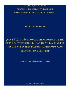 Luận văn quản lý công tác hướng nghiệp cho học sinh phổ thông bậc trung học tại các trung tâm giáo dục thường xuyên trên địa bàn thành phố đà nẵng thực trạng và giải pháp