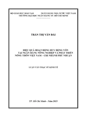 Luận văn hiệu quả hoạt động huy động vốn tại ngân hàng nông nghiệp và phát triển nông thôn việt nam chi nhánh phú nhuận