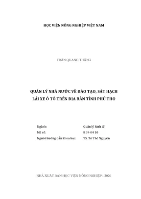 Quản lý nhà nước về đào tạo sát hạch lái xe ô tô trên địa bàn tỉnh phú thọ