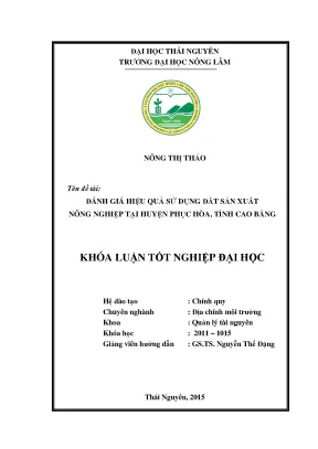 Luận văn đánh giá hiệu quả sử dụng đất sản xuất nông nghiệp tại huyện phục hòa tỉnh cao bằng