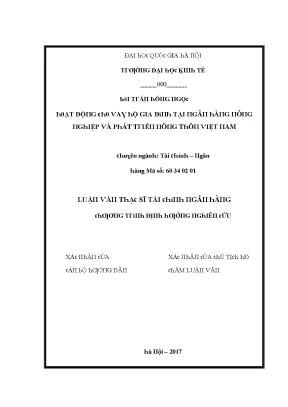 Luận văn hoạt động cho vay hộ gia đình tại ngân hàng nông nghiệp và phát triển nông thôn việt nam