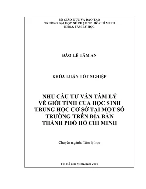 Luận văn nhu cầu tư vấn tâm lý về giới tính của học sinh trung học cơ sở tại một số trường trên địa bàn thành phố hồ chí minh