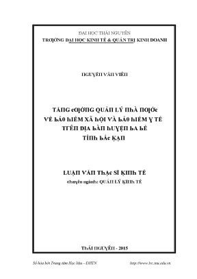 Luận văn tăng cường quản lý nhà nước về bảo hiểm xã hội và bảo hiểm y tế trên địa bàn huyện ba bể tỉnh bắc kạn