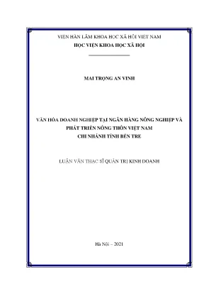 Luận văn văn hóa doanh nghiệp tại ngân hàng nông nghiệp và phát triển nông thôn việt nam chi nhánh tỉnh bến tre