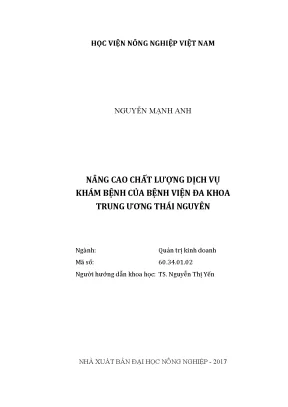 Luận văn nâng cao chất lượng dịch vụ khám bệnh của bệnh viện đa khoa trung ương thái nguyên