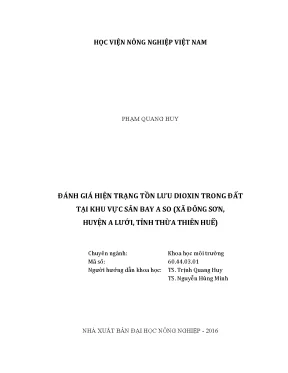 Luận văn đánh giá hiện trạng tồn lưu dioxin trong đất tại khu vực sân bay a so xã đông sơn huyện a lưới tỉnh thừa thiên huế