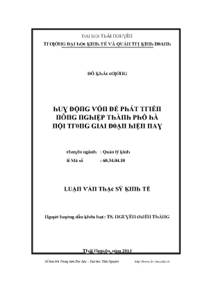 Luận văn huy động vốn để phát triển nông nghiệp thành phố hà nội trong giai đoạn hiện nay