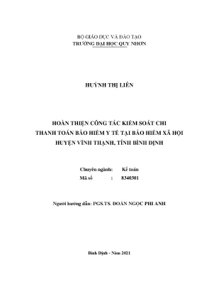 Luận văn hoàn thiện công tác kiểm soát chi thanh toán bảo hiểm y tế tại bảo hiểm xã hội huyện vĩnh thạnh tỉnh bình định