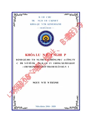 Luận văn đánh giá hoạt động truyền thông pr của công ty cổ phần ô tô trường hải đối với dòng xe peugeot chi nhánh peugeot thanh xuân hà nội