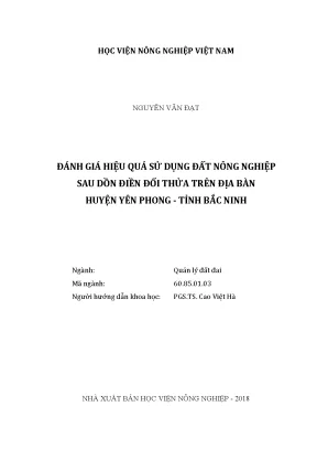 Luận văn đánh giá hiệu quả sử dụng đất nông nghiệp sau dồn điền đổi thửa trên địa bàn huyện yên phong tỉnh bắc ninh