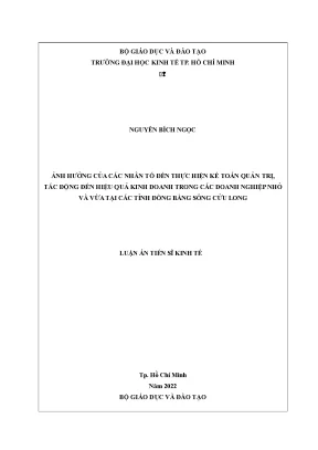 Anh huong cua cac nhan to den thuc hien ke toan quan tri tac dong den hieu qua kinh doanh trong cac doanh nghiep nho va vua tai cac tinh dong bang song cuu long 0134