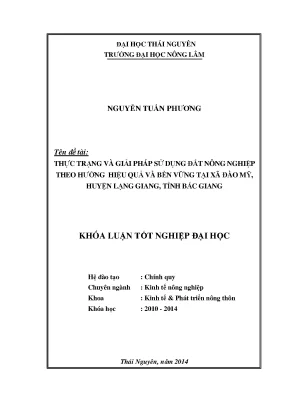 Luận văn thực trạng và giải pháp sử dụng đất nông nghiệp theo hướng hiệu quả và bền vững tại xã đào mỹ huyện lạng giang tỉnh bắc giang