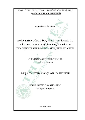 Hoàn thiện công tác quản lý dự án đầu tư xây dựng tại ban quản lý dự án đầu tư xây dựng thành phố hòa bình tỉnh hòa bình