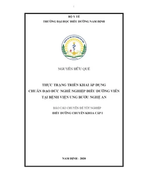 Luận văn thực trạng triển khai áp dụng chuẩn đạo đức nghề nghiệp điều dưỡng viên tại bệnh viện ung bướu nghệ an