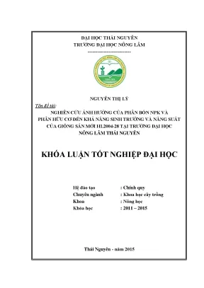 Luận văn nghiên cứu ảnh hưởng của phân bón npk và phân hữu cơ đến khả năng sinh trưởng và năng suất của giống sắn mới hl2004 28