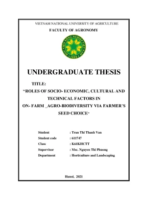 Roles of socio economic cultural and technical factors in on farm agro biodiversity via farmers seed choice