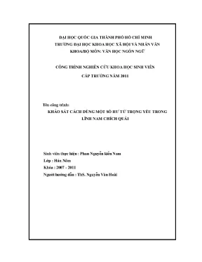 Khảo sát cách dùng một số hư từ trọng yếu trong lĩnh nam chích quái đề tài sinh viên nghiên cứu khoa học cấp trường 2011
