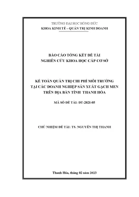 Kế toán quản trị chi phí môi trường tại các doanh nghiệp sản xuất gạch men trên địa bàn tỉnh thanh hóa