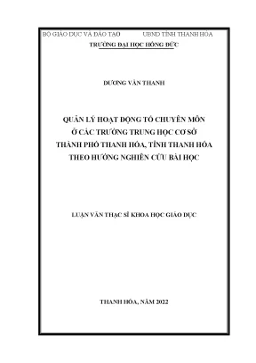 Quản lý hoạt động tổ chuyên môn ở các trường trung học cơ sở thành phố thanh hóa tỉnh thanh hóa theo hướng nghiên cứu bài học