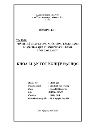 Luận văn đánh giá chất lượng nước sông bằng giang đoạn chảy qua thành phố cao bằng tỉnh cao bằng