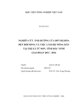Luận văn nghiên cứu ảnh hưởng của đô thị hóa đến đời sống và việc làm hộ nông dân tại thị xã từ sơn tỉnh bắc ninh giai đoạn 2011 2016