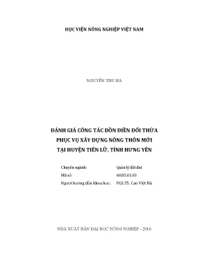 Luận văn đánh giá công tác dồn điền đổi thửa phục vụ xây dựng nông thôn mới tại huyện tiên lữ tỉnh hưng yên