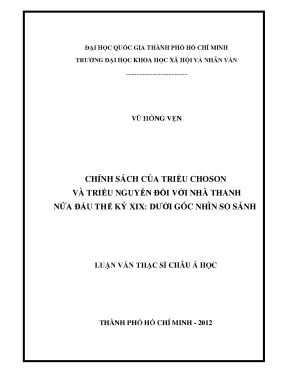 Chính sách của triều choson và triều nguyễn đối với nhà thanh nửa đầu thế kỷ xix dưới góc nhìn so sánh
