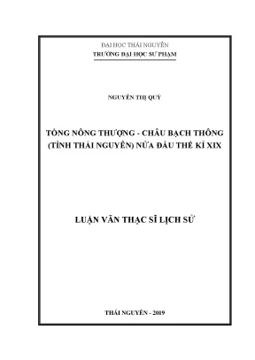 Tổng nông thượng châu bạch thông tỉnh thái nguyên nửa đầu thế kỉ xix
