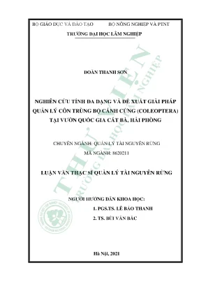 Nghiên cứu tính đa dạng và đề xuất giải pháp quản lý côn trùng bộ cánh cứng coleoptera tại vườn quốc gia cát bà hải phòng