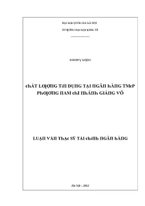 Luận văn chất lượng tín dụng tại ngân hàng tmcp phương nam chi nhánh giảng võ