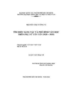Tìm hiểu sáng tác và phê bình văn học trên phụ nữ tân văn 1929 1935
