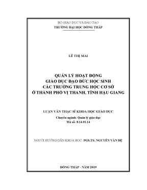 Luận văn quản lý hoạt động giáo dục đạo đức học sinh các trường trung học cơ sở ở thành phố vị thanh tỉnh hậu giang