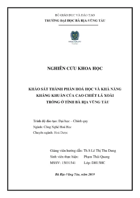 Luận văn khảo sát thành phần hoá học và khả năng kháng khuẩn của cao chiết lá xoài trồng ở tỉnh bà rịa vũng tàu