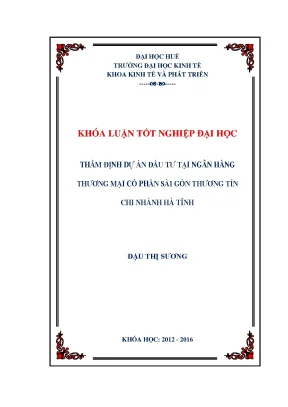 Luận văn thẩm định dự án đầu tư tại ngân hàng thương mại cổ phần sài gòn thương tín chi nhánh hà tĩnh